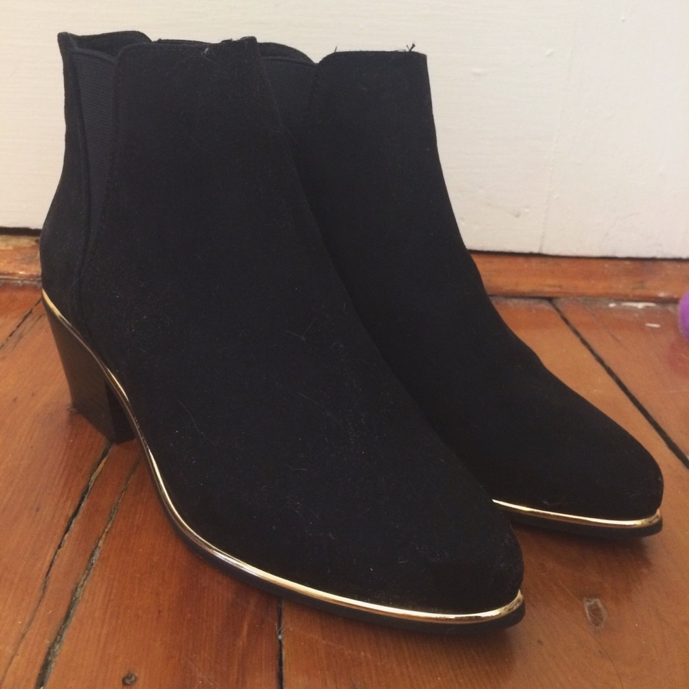 ASOS Black Suede Chelsea Boots W/Gold Trim
